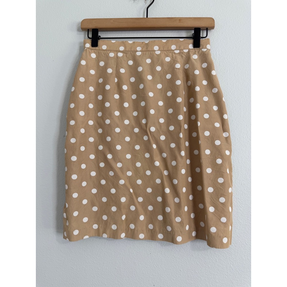 Vintage Via Max - Tan Polka Dot 90's Pencil Skirt Preppy Classic Old Money